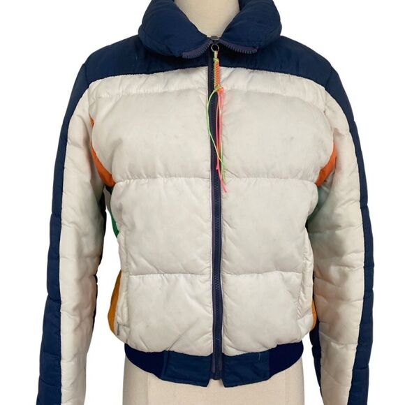 EPIC Vintage 1970s Rainbow Striped Down Puffer Coat Jacket - Picture 5 of 16